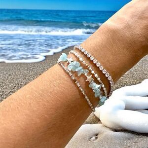 Chic Aquamarine and Silver Star Bracelet Collection and tennis bracelet